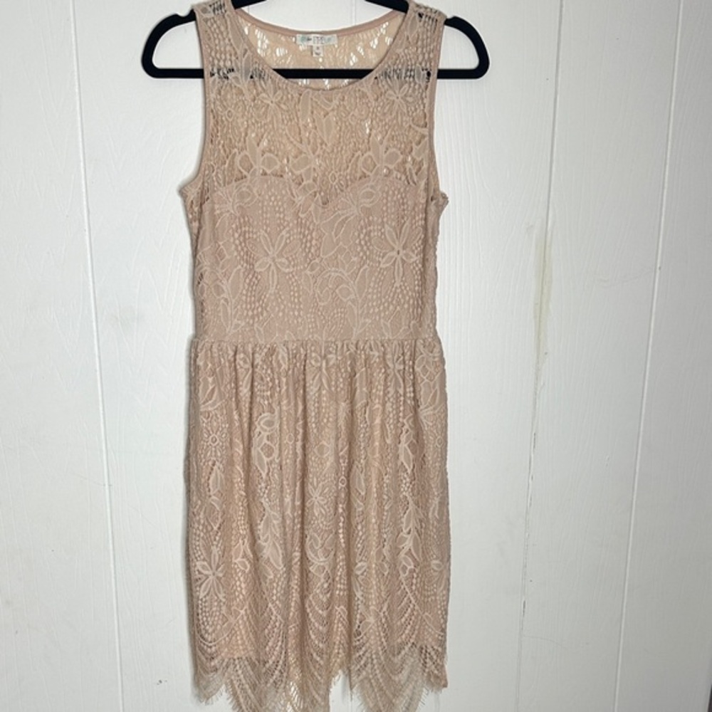 love, Fire Sleeveless Lace Mini Dress in Beige